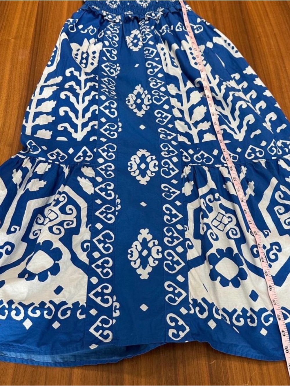 Sea NY Blue Cotton Sonia Print Smocked Coastal Midi Dress, Tropical Resort, XS - Picture 9 of 13